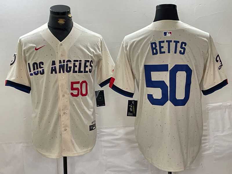 Men%27s Los Angeles Dodgers #50 Mookie Betts Number Cream 2024 City Connect Limited Stitched Jersey->los angeles dodgers->MLB Jersey